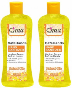 Qraa Safe Hands Hand Sanitizer for All Kind of Flu, Virus- Anti-Bacterial Hand Sanitizer with Neem & Aloe Vera Extracts Combo Pack Bottle(2 x 200 ml)