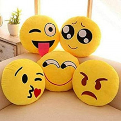 Supreme Home Collective Microfibre Smiley Cushion Pack of 5(Yellow)