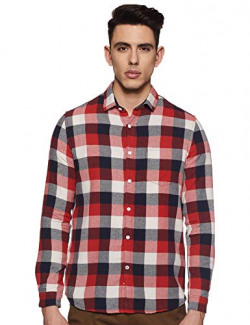 Lee X-Line Men's Checkered Slim fit Casual Shirt (L37457CB0K14_Red XL)