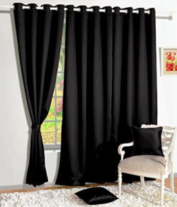 Shivam Concepts 275 cm (9 ft) Polyester Long Door Curtain (Pack Of 2)(Solid, Black)