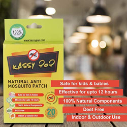 Kassy Pop Natural Repellant Mosquito Patches for Babies, Infants & Toddlers, 12 Hour Protection, 20 Patches