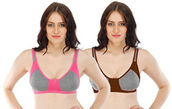 Fabme Women's Non-Wired Cotton Bra (Pack of 2) (Po2-BR0202_Navy Blue, Pink_40B)