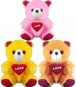 Mofaro Pink, Yellow, Brown Love Teddy Bear Soft Toy  - 10 cm(Pink, Yellow, Brown)