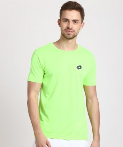Lotto Solid Men Round or Crew Reversible Green T-Shirt