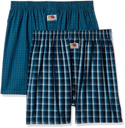 Fruit of the Loom Men's Checkered Cotton Boxers (Pack of 2)(MBS01-2P-A2C4-Moroccan Blue and Dress Blues1-S)