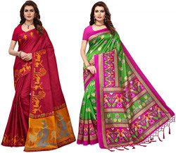 GoSriKi cotton with blouse piece Saree (Pack of 2) (IBCOMBO-260-FLEX_Multicolor_Free Size)