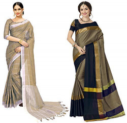 GoSriKi cotton with blouse piece Saree (Pack of 2) (IBCOMBO-135-FLEX_Multicolor_Free Size)