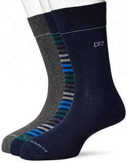 CR7, CRISTIANO RONALDO Men's Calf Socks (Pack of 3) (8273-80-105_Navy Grey/Green/Blue_40-46)