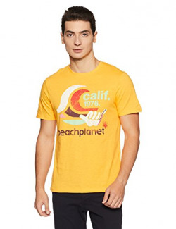 Celio Men's Printed Regular Fit T-Shirt (8904231536883_Yellow Cab_Small)