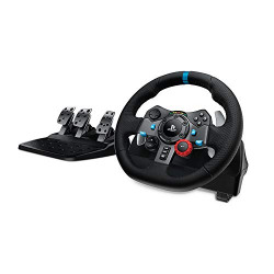 Logitech G29 Driving Force Racing Wheel and Floor Pedals, Real Force, Stainless Steel Paddle Shifters, Leather Steering Wheel Cover, Adjustable Floor Pedals, PS4/PS3/PC/Mac - Black