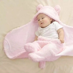 Brandonn Abstract Single Hooded Baby Blanket(100% Wool, baby pink)