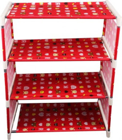 Mopi High Grade Red Emoji Metal, Plastic Collapsible Shoerack for Shoe/Books/Other House (3 Shelfs Red) Metal, Plastic Collapsible Shoe Stand(3 Shelves)