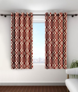Cortina 150 cm (5 ft) Polyester Window Curtain (Pack Of 2)(Geometric, Maroon)