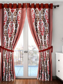 Cortina 210 cm (7 ft) Polyester Door Curtain (Pack Of 2)(Floral, Maroon)