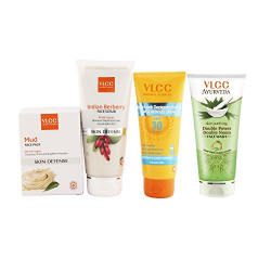 VLCC Sun Screen Gel and Scrub and Double Neem and Mud Face Pack Combo