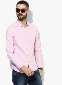 United Colors of Benetton Men Self Design Casual Pink Shirt