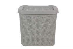 All Time Cresta Knit PPHP-Plastic Basket with Lid, 10 litres, Ice Grey