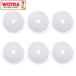 WOTRA Polyester Microfibre Mop Head Refill (Disc Diameter-16 cm, White) - Set of 6 Piece
