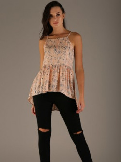 Flying Machine Casual Shoulder Strap Printed Women Pink Top