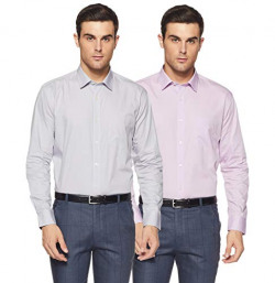 Amazon Brand - Symbol Men's Solid Regular Fit Full Sleeve Cotton Formal Shirt (Combo Pack of 2) (SS18-SMFS-221_Lilac & Grey_48)