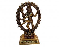 Collectible India Metal Shiva Idol Natraj Statue Statue for Home Decor - Gold Plated Dancing Shiva Natraja/Natrajan Showpiece Figurine Murti Deccoration & Gifts (Size 7 x 3.5 Inches)