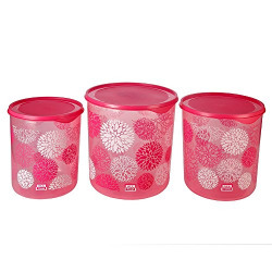 All Time Dura Fresh Décor Plastic Container Set, 3-Pieces, Pink