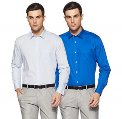 Amazon Brand - Symbol Men's Solid Regular Fit Full Sleeve Cotton Formal Shirt (Combo Pack of 2) (SS18-SMFS-224_Sky & Royal_48)
