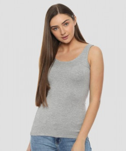 People Casual Sleeveless Solid Women Grey Top