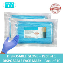 MRDEVA Combo of Disposable Gloves and Face Masks vacuum sterilized mask 3 ply for protection against virus, bacteria and pollution (Pack of 10)