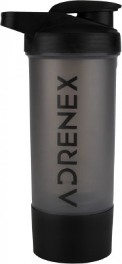 Adrenex by Flipkart BPA Free Gym Bottle with Single Supplement Storage Compartment and Mixer Ball 700 ml Shaker(Pack of 1, Black, Grey)