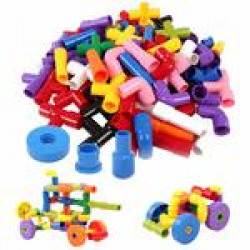 Metro Toy's & Gift Colourful Creative Educational Construction Plastic Water Pipe Shaped Building Blocks Toy for Kids (Assorted Colour)