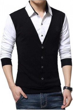Try This Solid Men Polo Neck White, Black T-Shirt