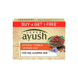 Lever Ayush Natural Fairness Saffron Soap, 100 g each (Buy 4 Get 1)