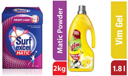 Pantry_Surf Excel Matic Front Load Detergent Powder, 2 kg & Dishwash Gel, Lemon, 1.8 L Combo