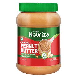 Nouriza High-Protein Natural Peanut Butter with Added Whey Protein, Unsweetened, Crunchy, 1 Kg