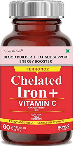 Carbamide Forte Chelated Iron Tablets For Women & Men with Vitamin C, Folic Acid, Zinc & B12 Supplement – 60 Veg Tablets