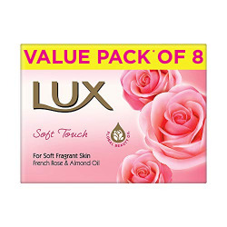 LUX Soft Touch French Rose and Almond Oil Soap Bar, 150 g (Pack of 8)