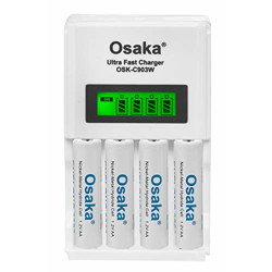 OSAKA HR06 3000mAh AA Ni-Mh Rechargeable Batteries 4 Pieces with OSK-C903W Battery Charger Set