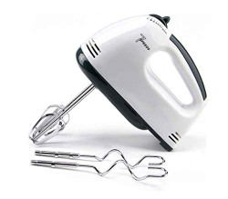 BMS Lifestyle Electric Hand Mixer with Stainless Steel Attachments, 7 -Speed, Includes; Beaters, Dough Hooks (White)