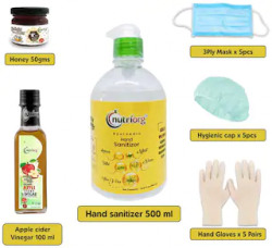 Apple Cider Vinegar 100ml And Honey 50g And 3 Ply Mask X 5 Pieces And Gloves X 5 Pair And Head