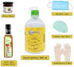 Nutriorg Safety Combo -1 Sanitizer 500ml And 1 Apple Cider Vinegar 100ml And Honey 50g And 3 Ply Mask X 5 Pieces And Gloves X 5 Pair And Head Caps x 5 Pieces (Pack of 18)