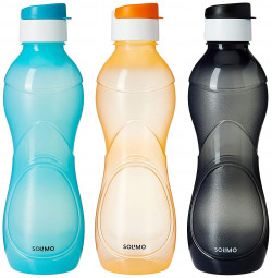 Amazon Brand - Solimo Plastic Water Bottle Set with Flip cap (Set of 3, 975ml, Multicolor)