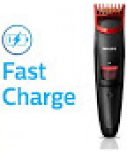 Philips QT4011/15 CORDED & CORDLESS TITANIUM BLADE Mustache & beard trimmer For Men ( Black & Red , Rechargeable battery )