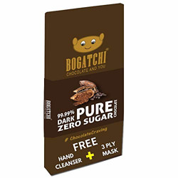 BOGATCHI 99.99% Dark Handcrafted Chocolate, Sugar Free Real Cocoa Intense Dark Chocolate, Zero Sugar, 80 gm