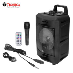 Tronica VIBRA 20W Rechargeable Outdoor Bluetooth Party Speaker with USB/FM/SD Card/Karaoke Speaker with Wired Mic & Remote (Pure Black)