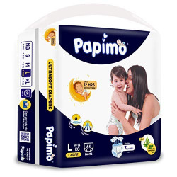 Papimo Baby Pants Diapers with Aloe Vera, Large, 64 Count