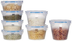 Amazon Brand - Solimo Plastic Kitchen Storage Container Set, 7-Pieces, Blue
