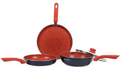Wonderchef Sakura Aluminium Induction Base Cookware Set, Set of 3-Pieces with lid, Black/Orange
