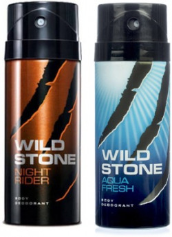 Wild Stone Night Rider and Aqua Fresh Deodorant Spray Pack of 2 Combo (150ML each) Deodorant Spray  -  For Men(300 ml, Pack of 2)