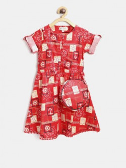 Bella Moda Girls Midi/Knee Length Casual Dress(Red, Half Sleeve)